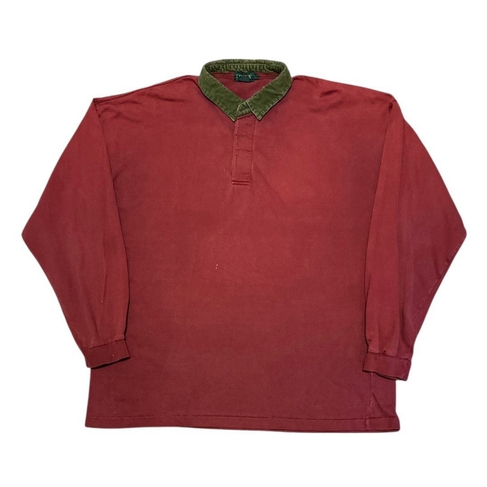 Vintage J Crew Oarsman Rugby Polo Shirt Long Sleeve Corduroy Collar Red Mens XL